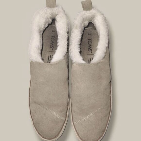 Tom's Womens Fleece Slippers Size 7 Paxton Natural‎ Suede Flat Rubber Sole - Picture 1 of 11
